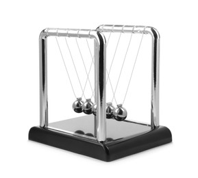 Photo of Newton's cradle isolated on white. Physics law of energy conservation