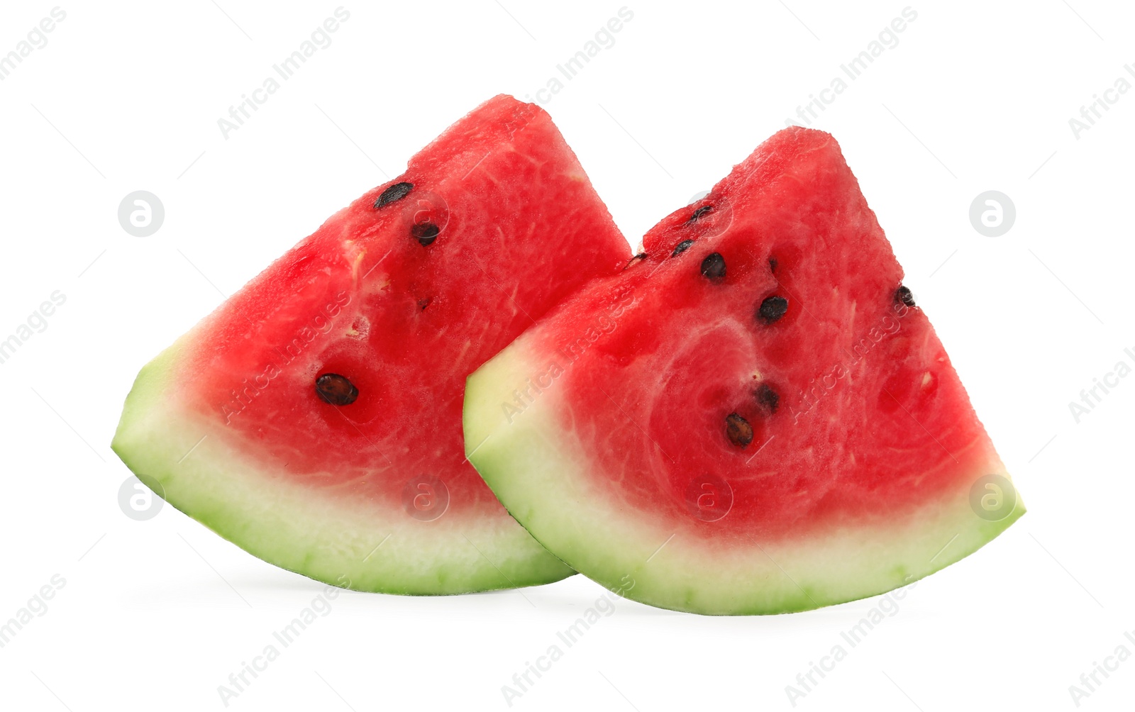 Photo of Slices of delicious ripe watermelon on white background