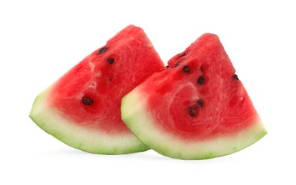 Slices of delicious ripe watermelon on white background