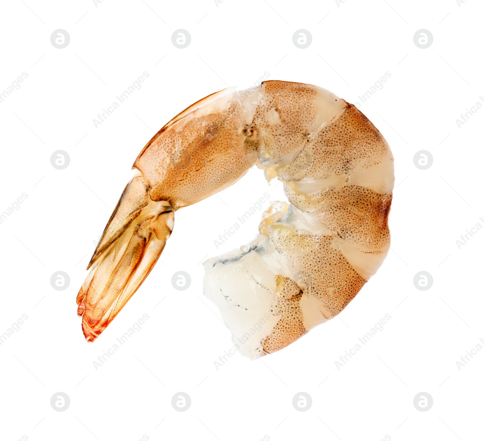 Photo of Fresh raw headless shrimp isolated on white