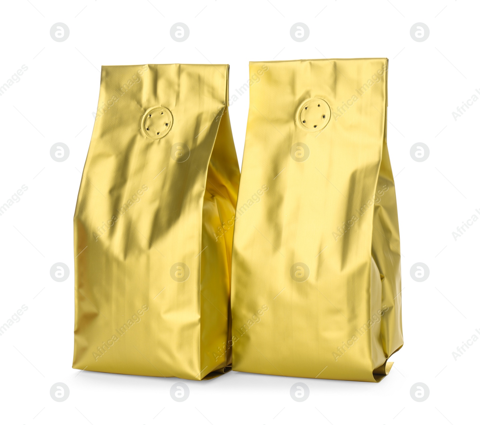 Photo of Two blank foil packages isolated on white