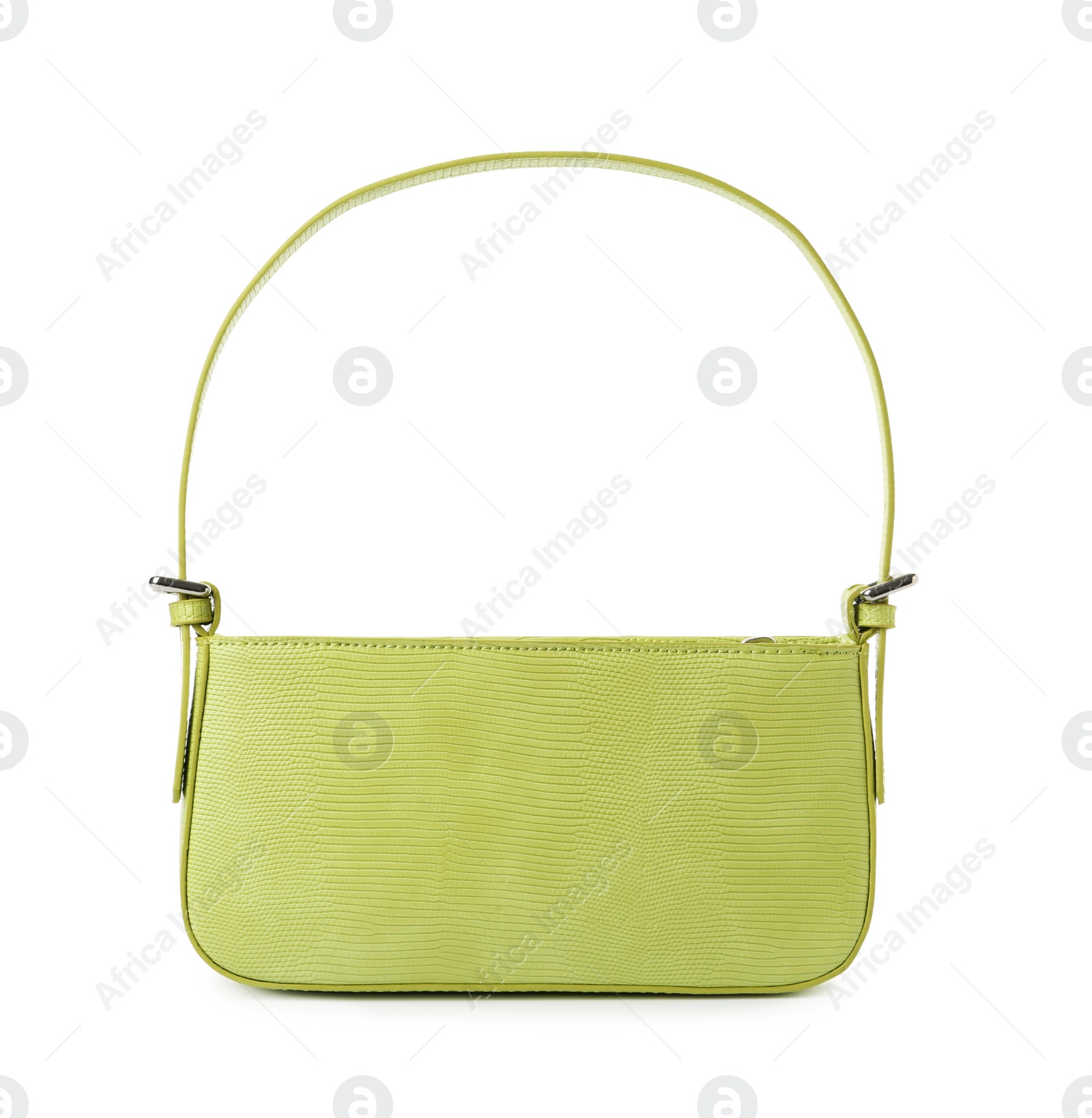 Photo of Stylish light green baguette bag isolated on white