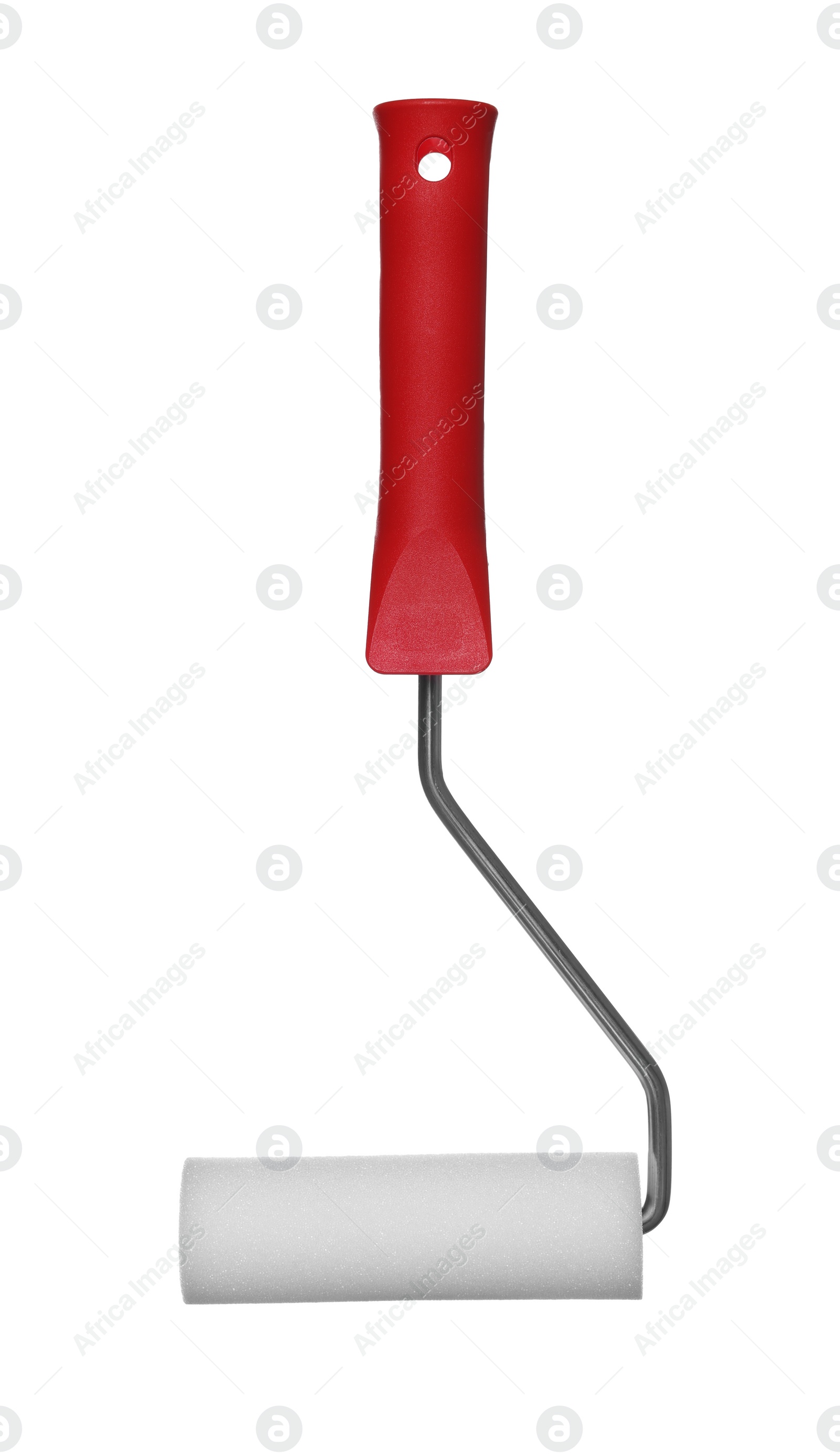 Photo of New clean paint roller on white background