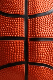 Texture of orange basketball ball as background, closeup view