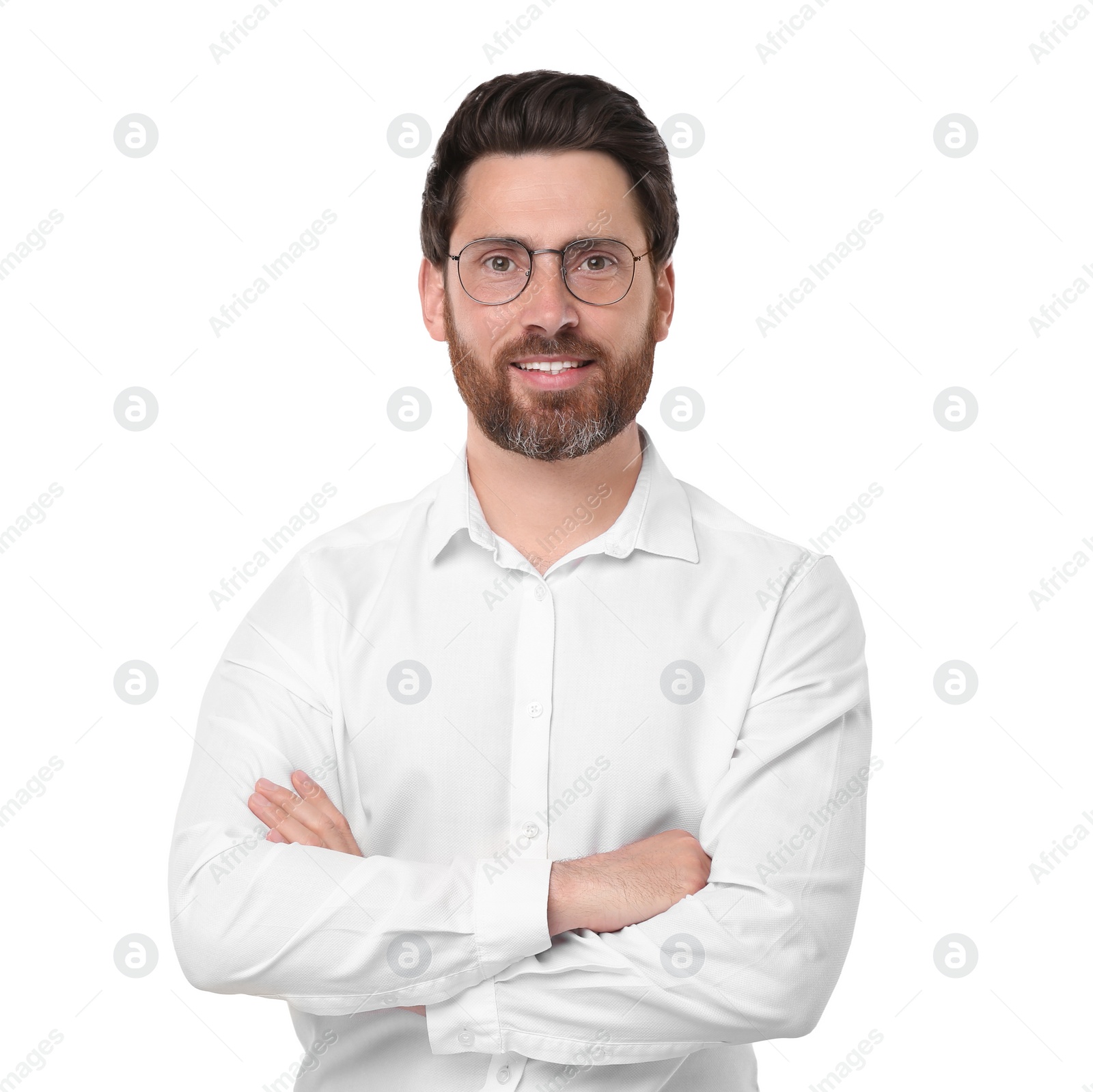 Image of Portrait of handsome man with glasses isolated on white