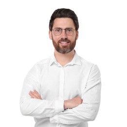 Portrait of handsome man with glasses isolated on white