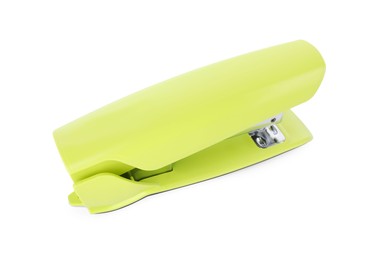 Photo of One new light green stapler isolated on white