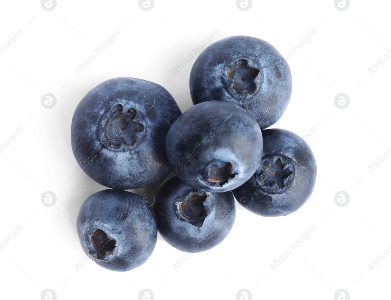 Photo of Fresh ripe blueberries on white background, top view