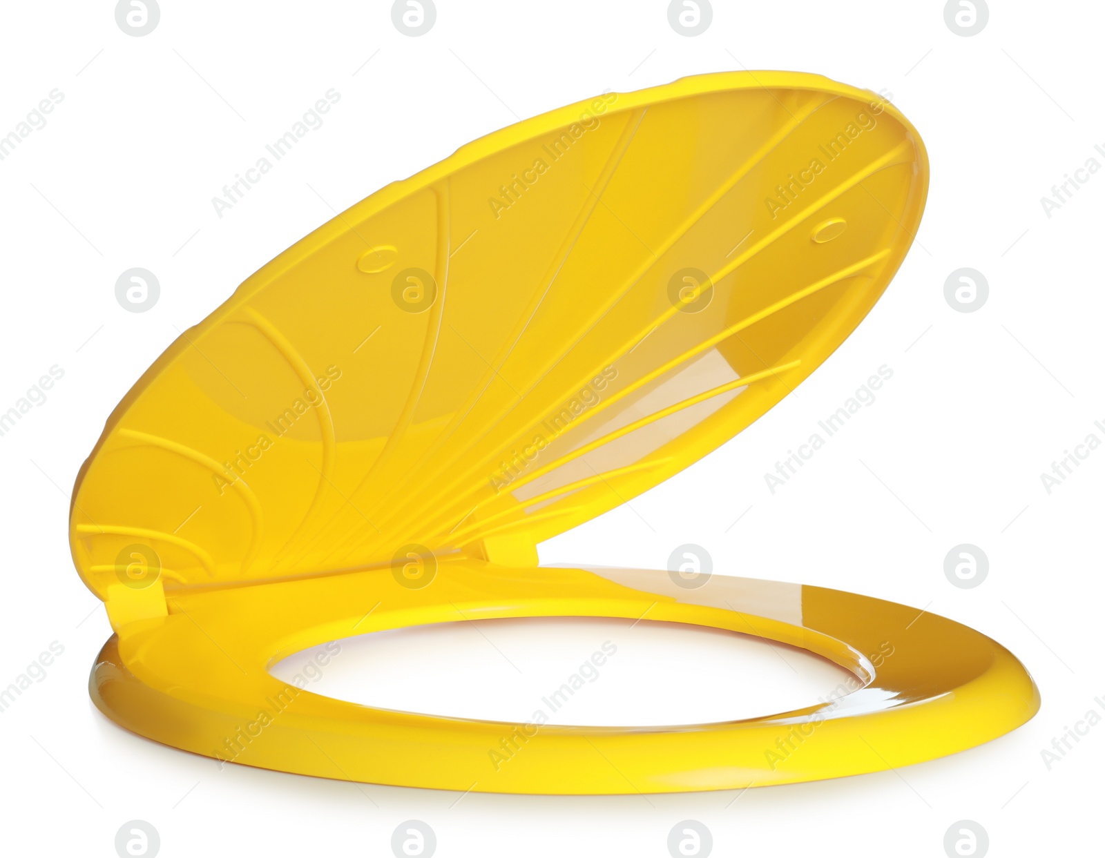 Photo of New yellow plastic toilet seat isolated on white