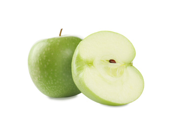 Photo of Fresh juicy green apples isolated on white