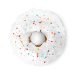 Easter cake with sprinkles isolated on white, top view