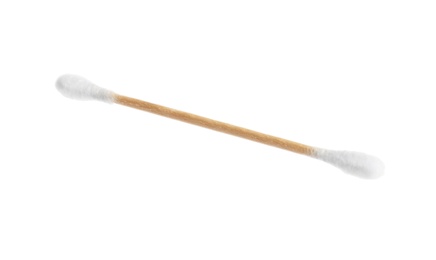 Photo of New clean cotton swab on white background