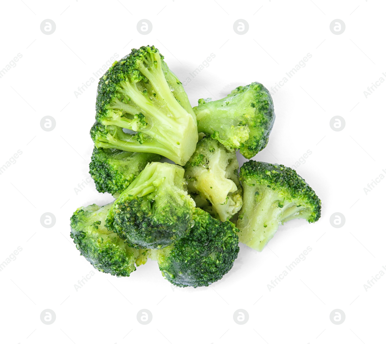 Photo of Frozen broccoli on white background. Vegetable preservation