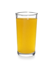 Photo of Glass of fresh orange juice isolated on white