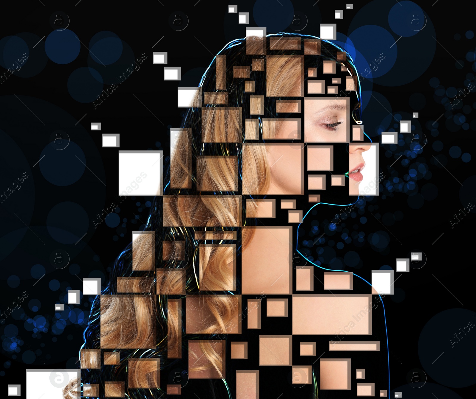 Image of Beautiful young model on color background. Contemporary art 