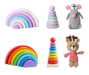 Image of Set with different toys isolated on white