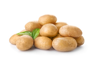 Fresh ripe organic potatoes on white background