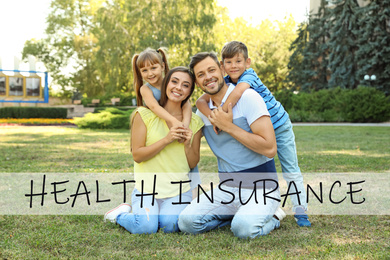 Image of Happy family having fun in park. Health insurance