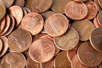 Pile of US coins as background, closeup