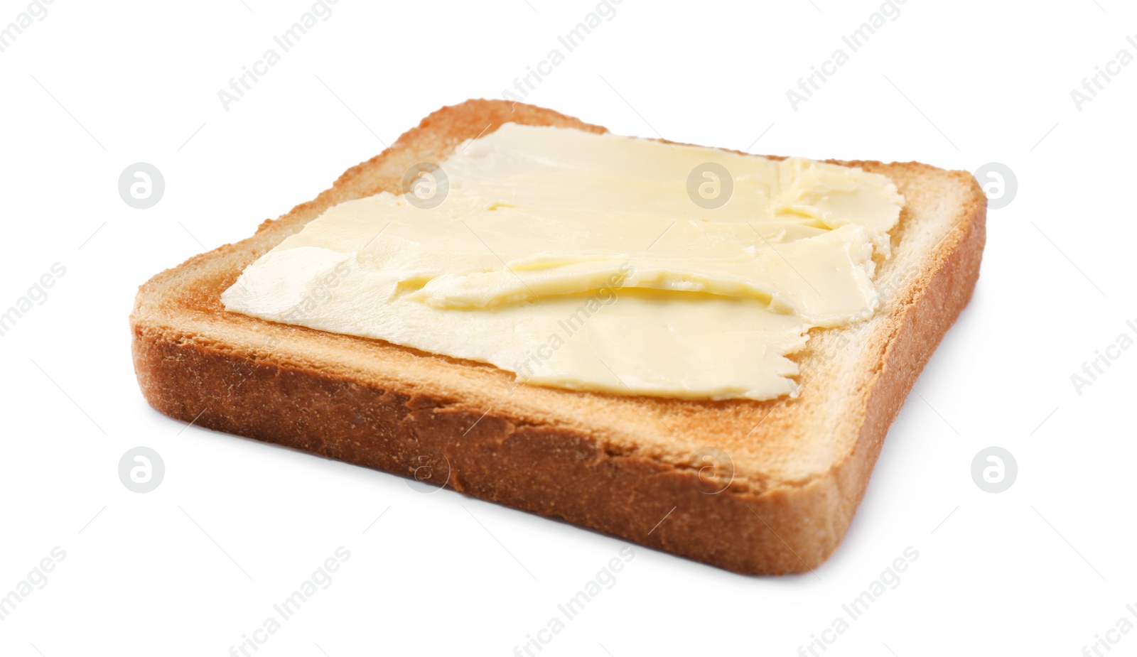 Photo of Delicious crispy toast with butter isolated on white