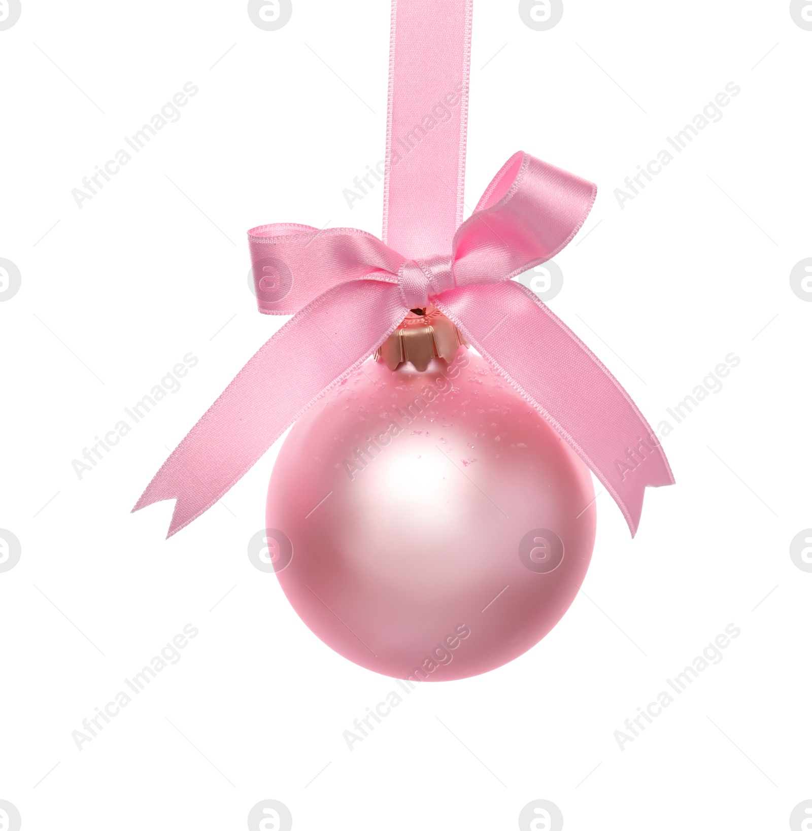 Photo of Beautiful Christmas ball with ribbon on white background