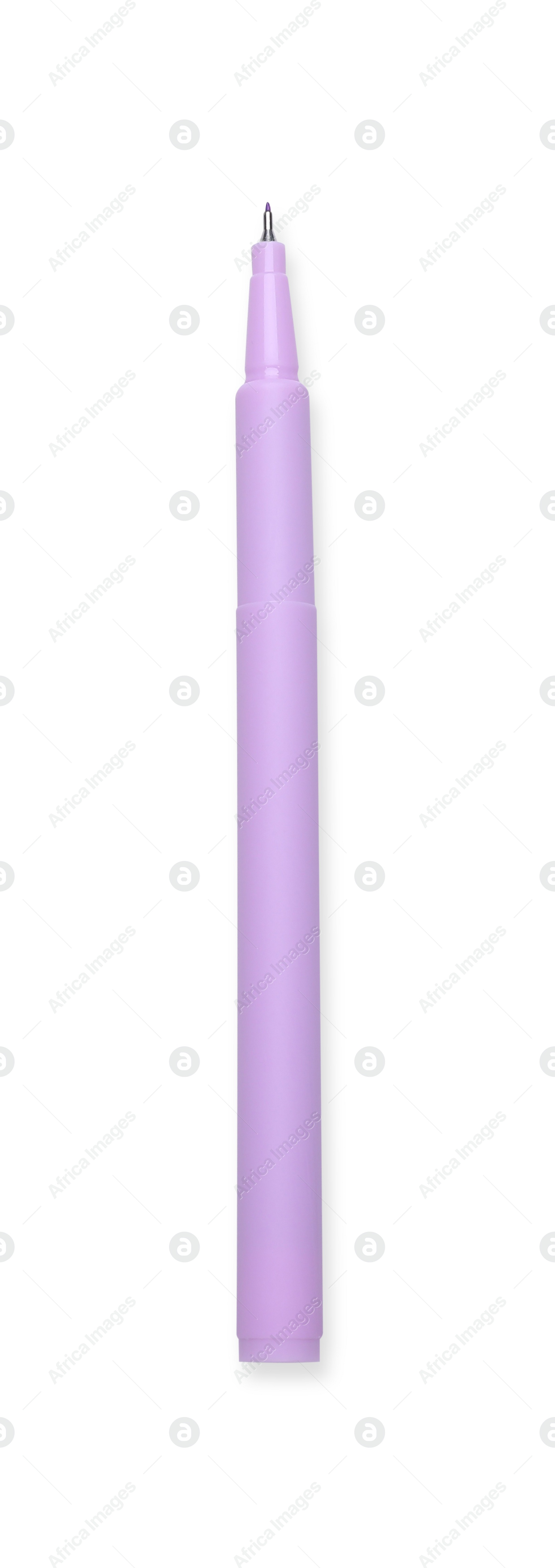 Photo of One violet marker on white background, top view