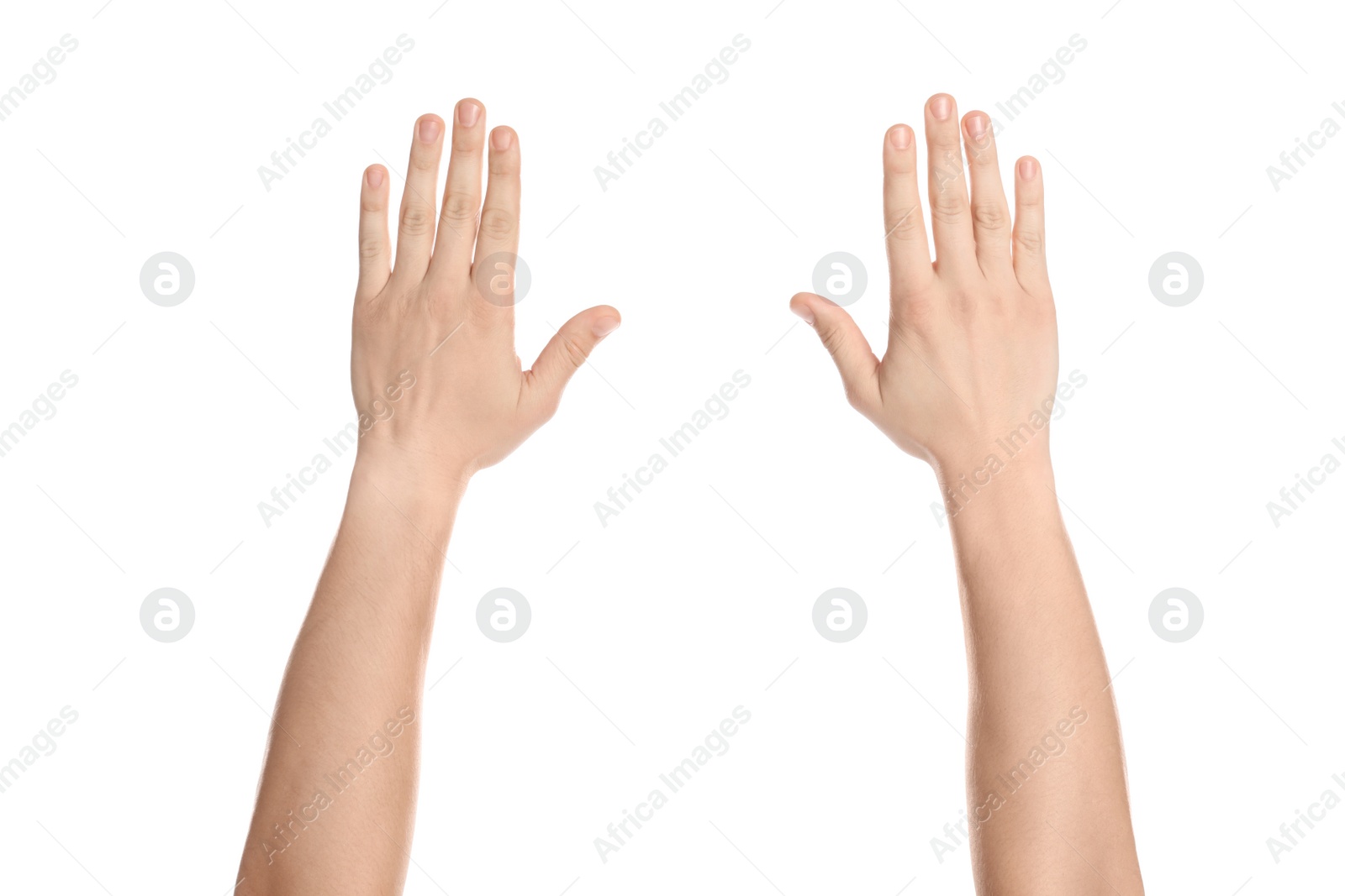 Photo of Young man on white background, closeup view