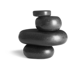 Photo of Stack of zen spa stones on white background