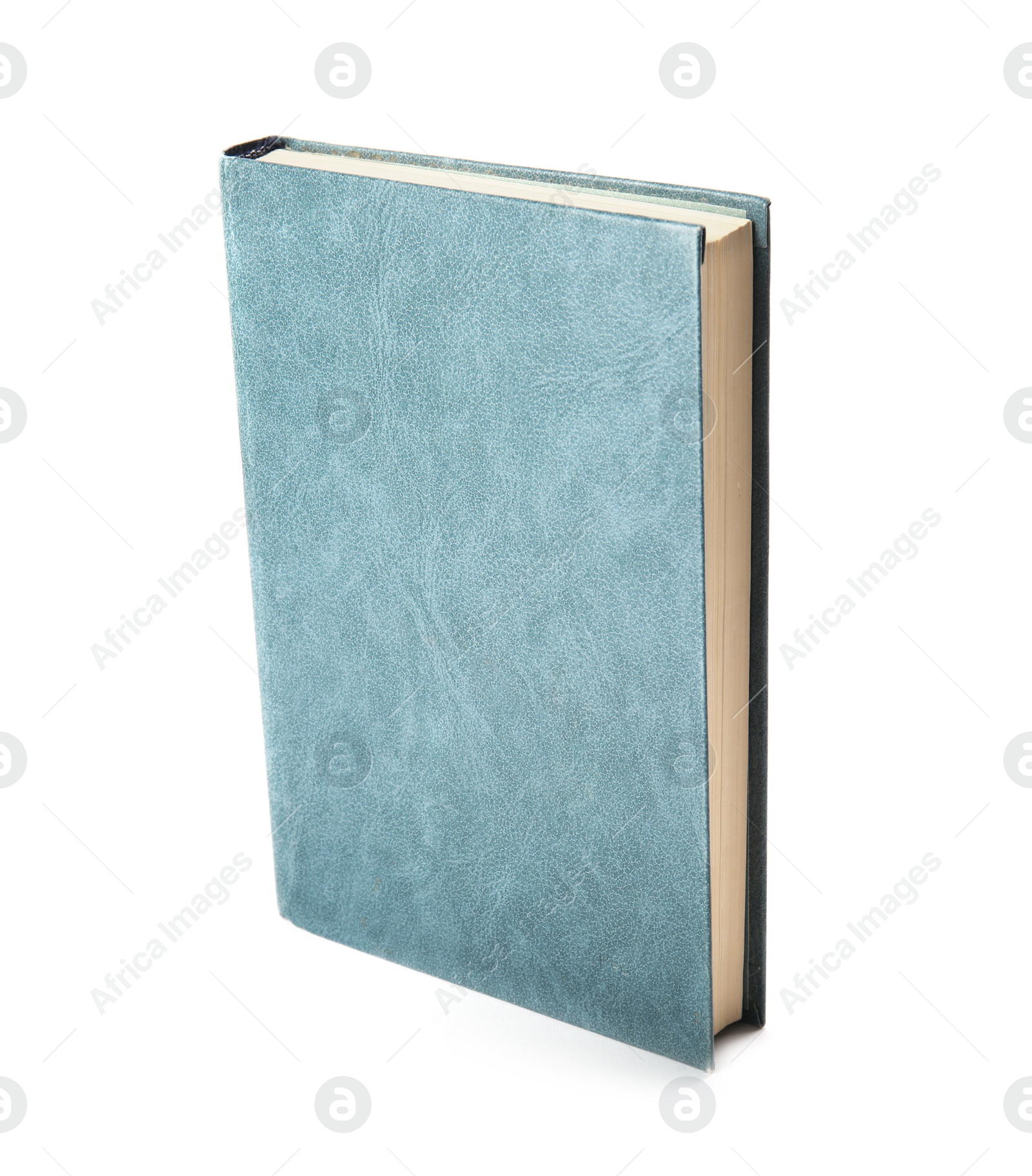 Photo of Book with blank blue cover on white background