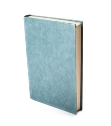 Photo of Book with blank blue cover on white background