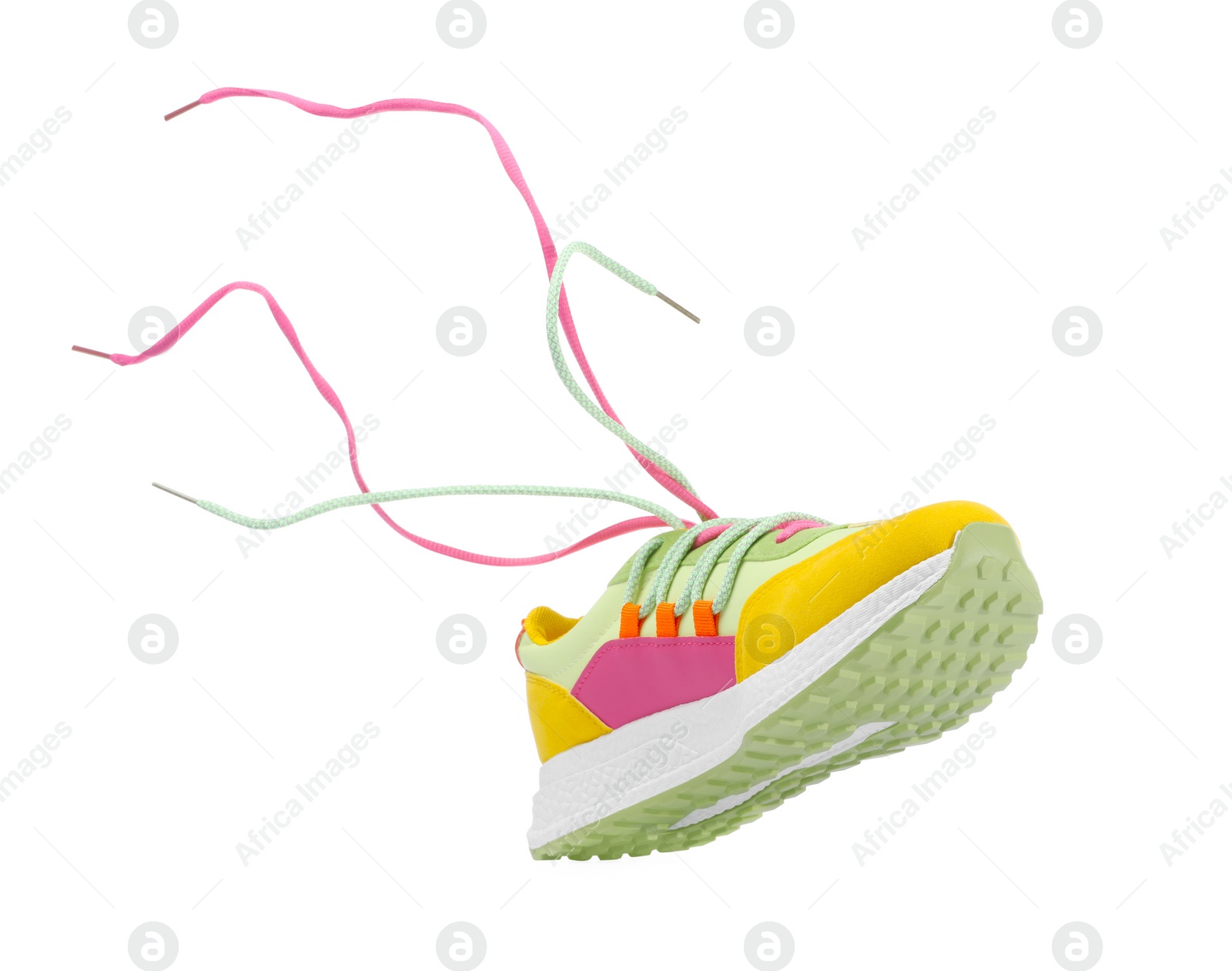 Photo of One stylish colorful sneaker isolated on white