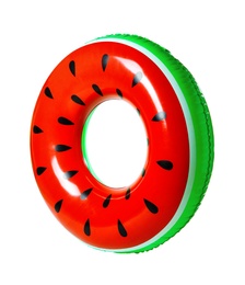 Photo of Bright inflatable ring on white background. Summer holidays