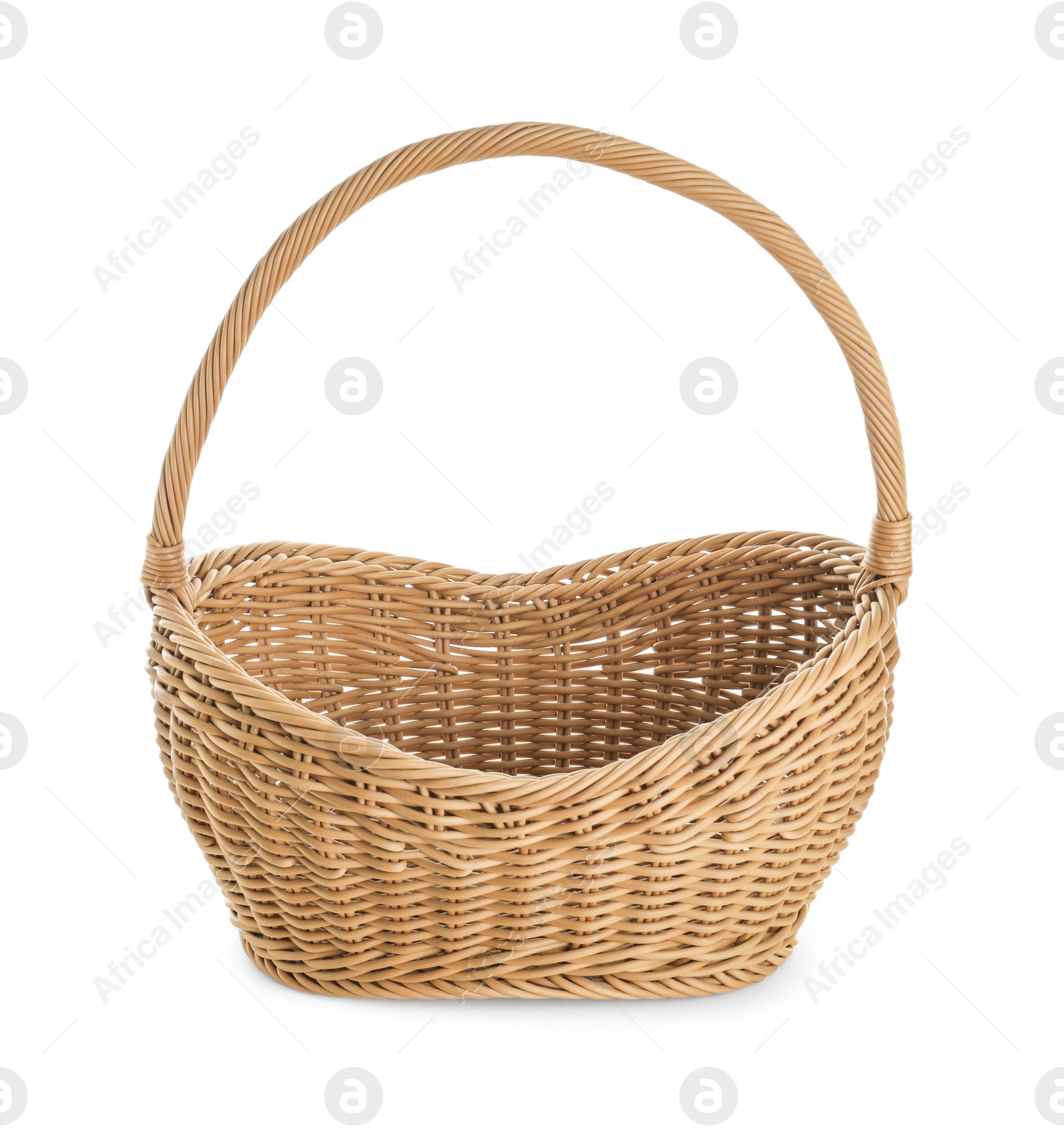 Photo of Empty wicker picnic basket on white background