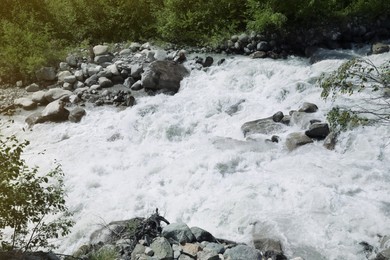 Closeup view of river stream in mountains