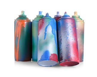 Photo of Many spray paint cans isolated on white