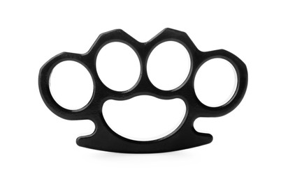 Photo of New black brass knuckles isolated on white