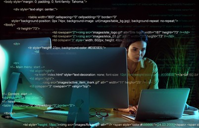 Image of Programmer working in modern office at night