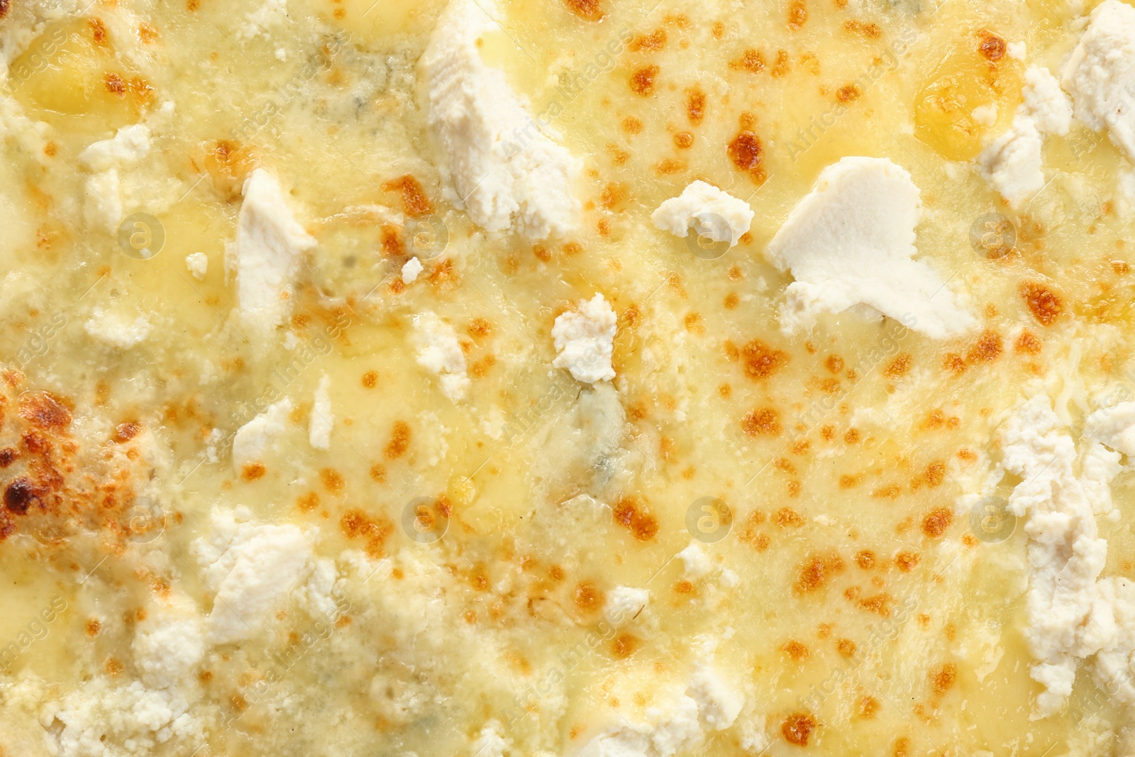 Photo of Delicious hot cheese pizza as background, closeup