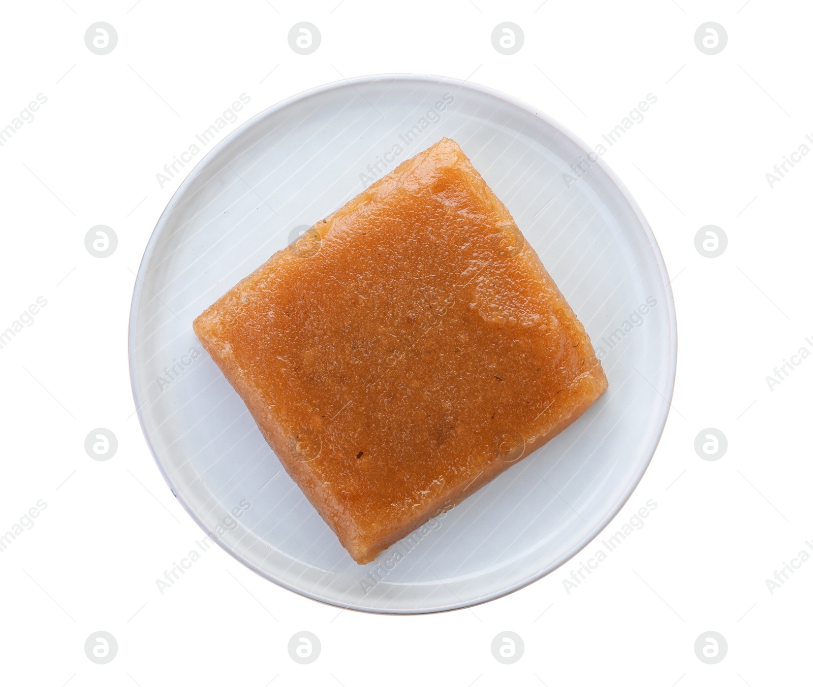 Photo of Delicious quince paste isolated on white, top view