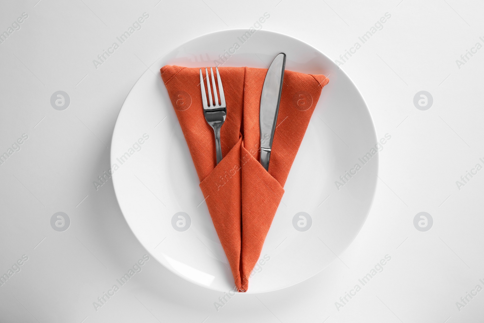 Photo of Elegant table setting on white background, top view