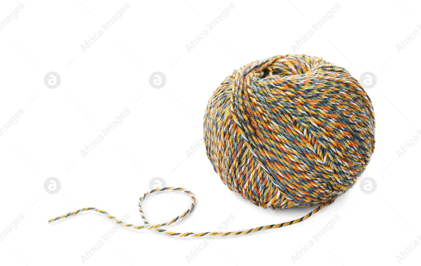 Photo of Soft colorful woolen yarn on white background