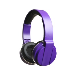 Stylish headphones with pads on white background