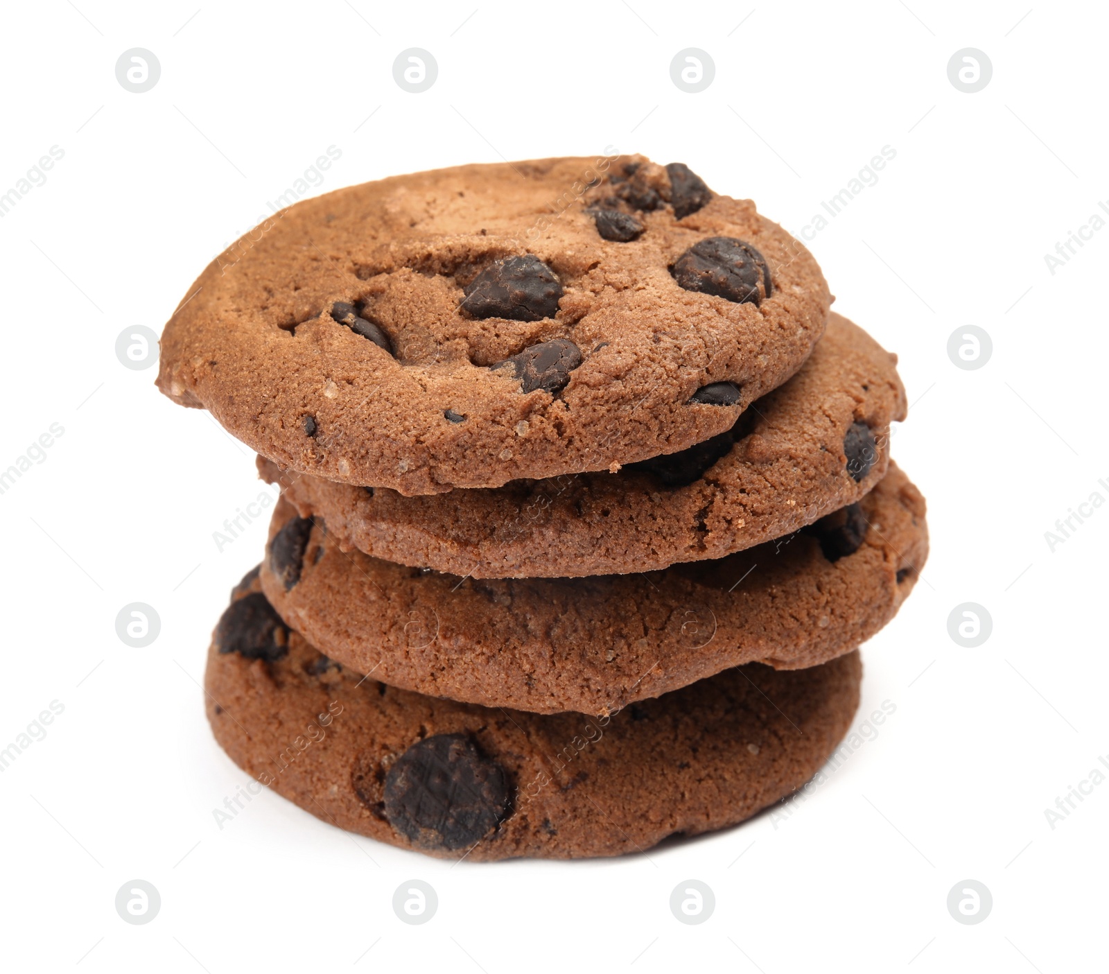 Photo of Delicious chocolate chip cookies on white background