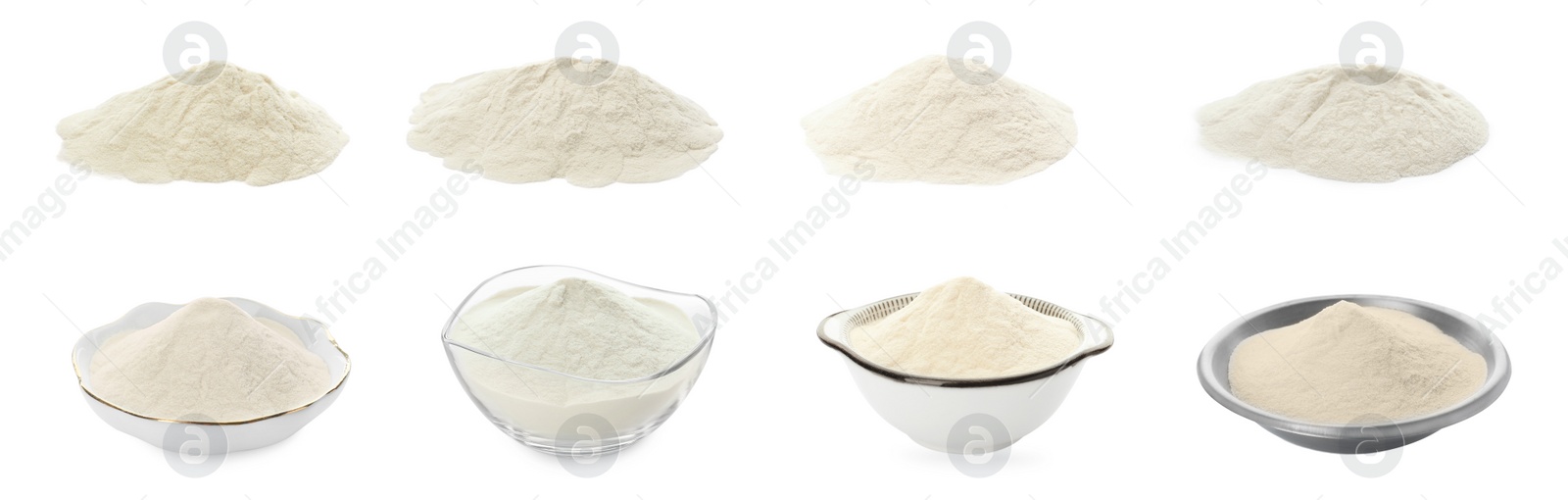 Image of Set with agar-agar powder isolated on white