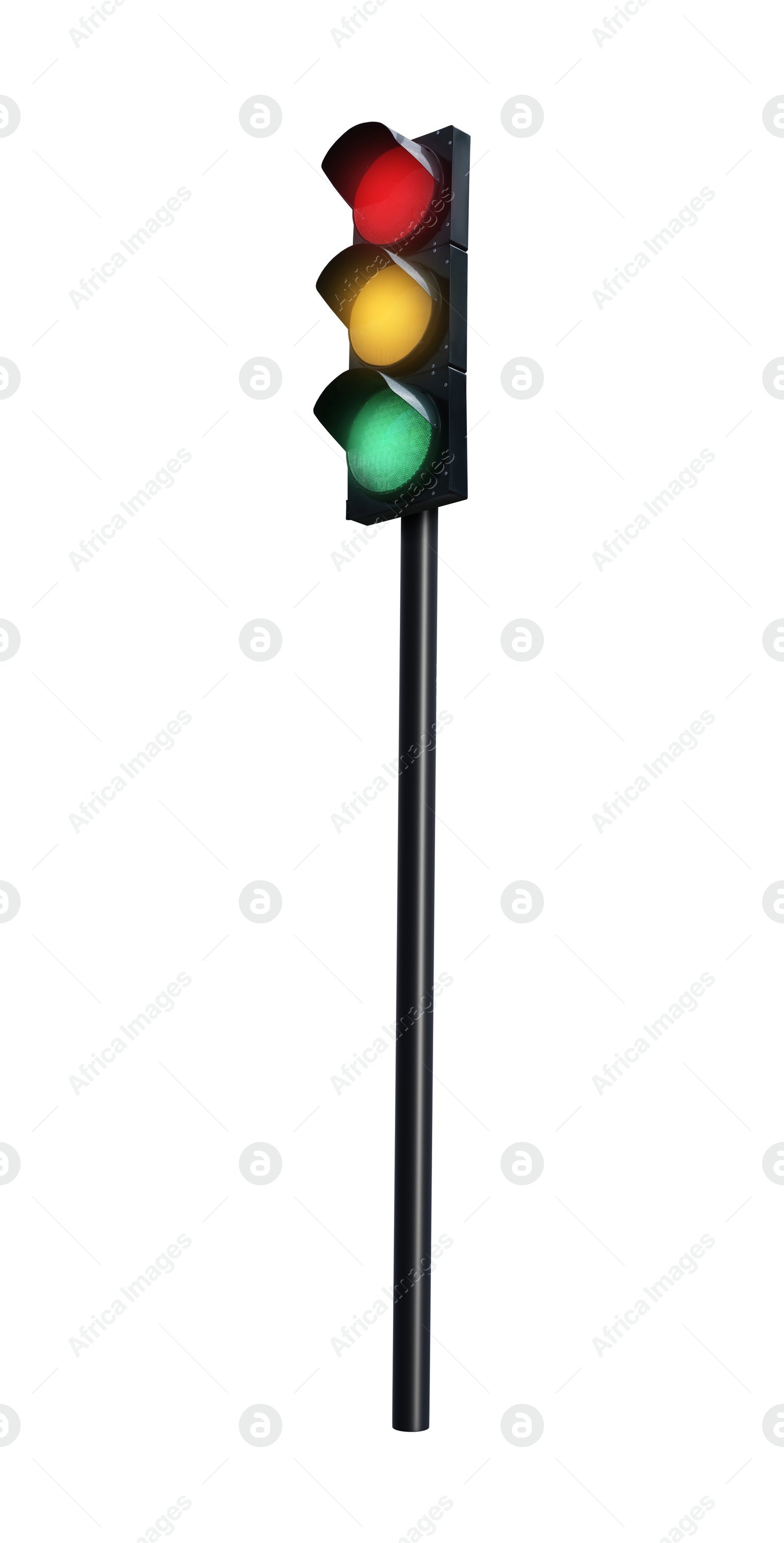 Image of Traffic light with pole on white background