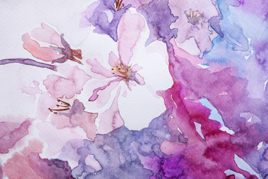 Photo of Closeup view of beautiful floral watercolor painting