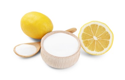 Baking soda and lemons isolated on white