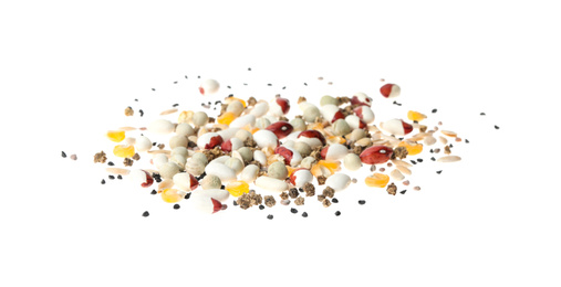 Photo of Mix of vegetable seeds on white background