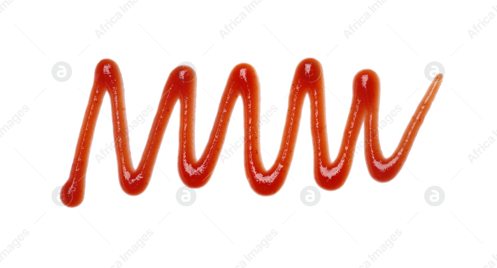 Photo of Tasty ketchup smear isolated on white, top view