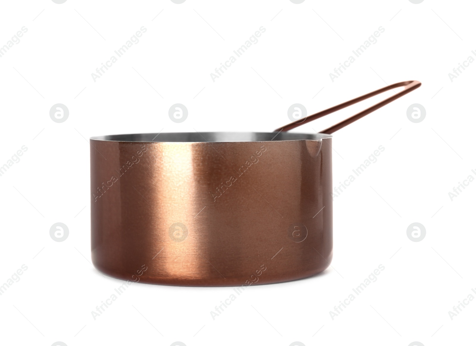 Photo of New modern metal saucepan isolated on white
